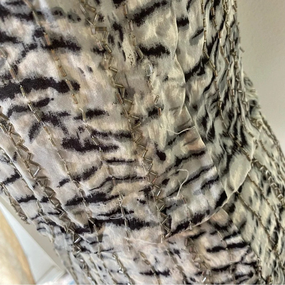 PARKER Animal Print Black Gray Beaded Long Sleeve SILK Sheer Top Women Sz Medium - Picture 8 of 16